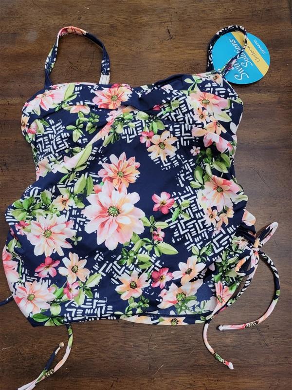 NWT Swim Solutions 12 Juliet Twist Navy Floral 5520810 Tankini Top 130954