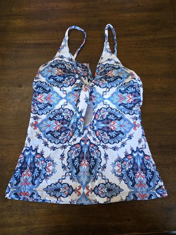 NWT Becca Naples S Blue White Tankini Swim Top 130957
