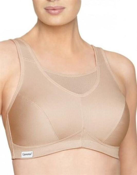 NEW Glamorise 34D No Bounce Cami Sports Bra 1066 Beige #130982