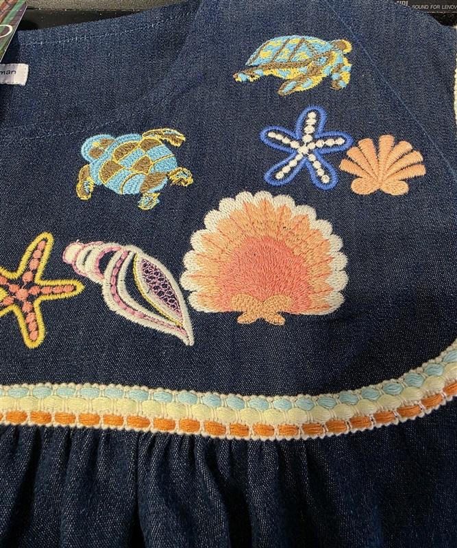 NWT Go Softly 3XL Kaftan Denim Sea Life Shell Beach Embroider Patio Dress 130988