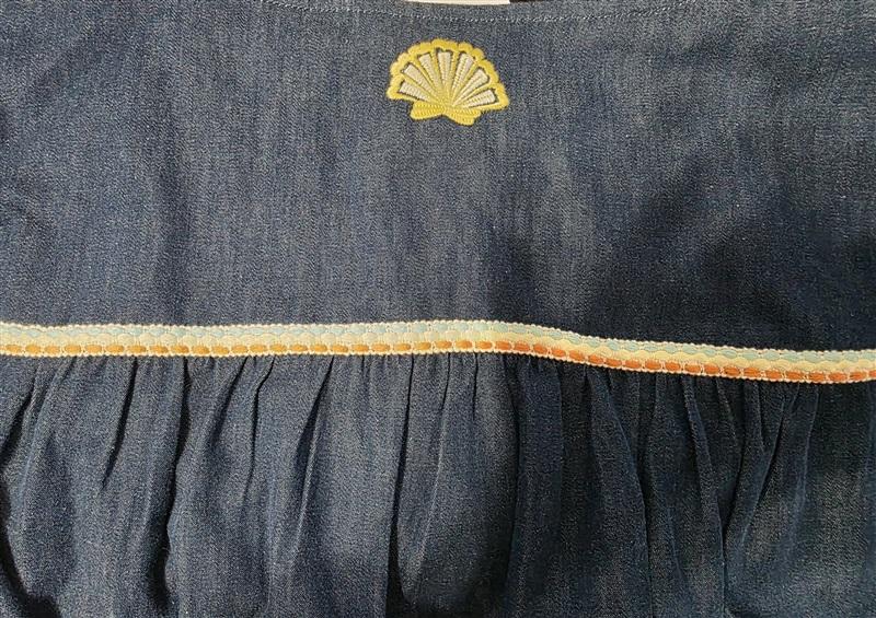 NWT Go Softly 1XL Kaftan Denim Sea Life Shell Beach Embroider Patio Dress 130990