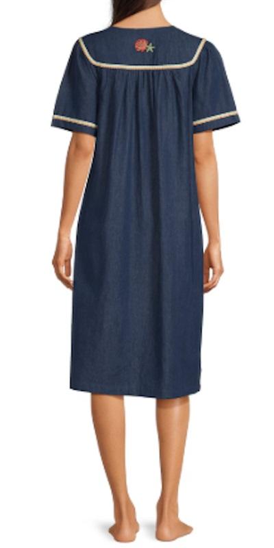 NWT Go Softly SM Kaftan Denim Sea Life Shell Beach Embroider Patio Dress 130991