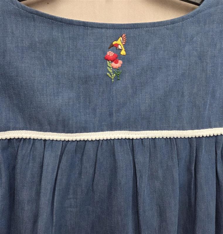 NWT Go Softly 3X Kaftan Denim Bird House Zip Embroidered Patio Dress 131013