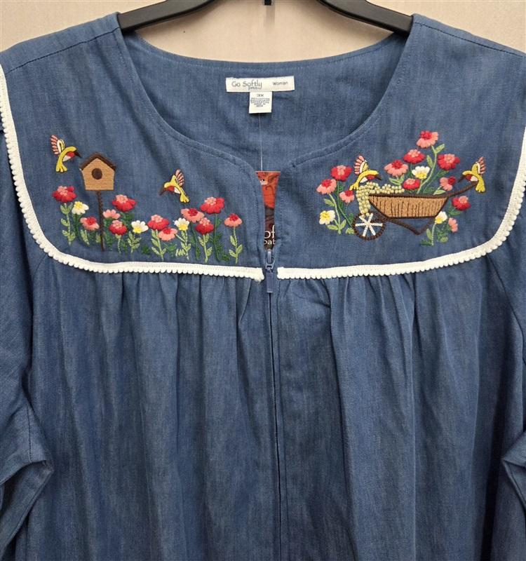 NWT Go Softly 3X Kaftan Denim Bird House Zip Embroidered Patio Dress 131013