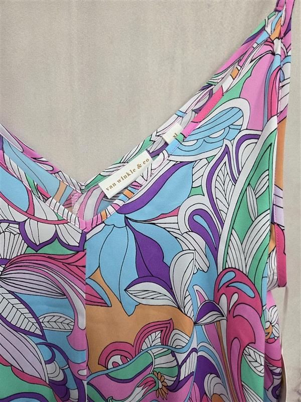 NWT Van Winkle L Satin Side Slit V-Neck Maxi Chemise Retro Paisley 131017