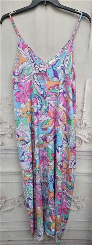 NWT Van Winkle L Satin Side Slit V-Neck Maxi Chemise Retro Paisley 131017