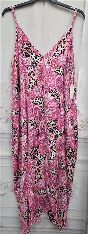 NWT Van Winkle 2X Satin Side Slit V-Neck Maxi Chemise Paisley Animal Pink 131018
