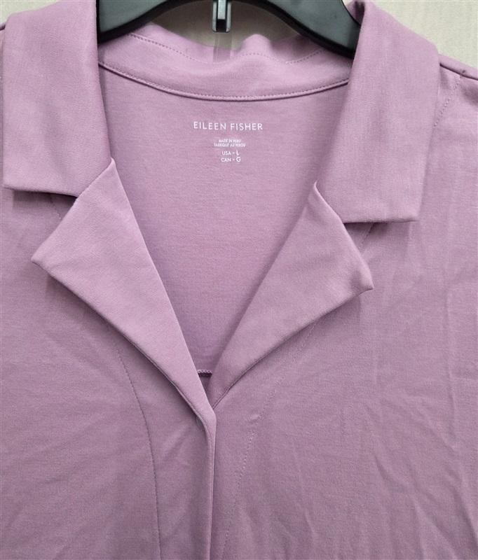 NWT Eileen Fisher L Frill Notch Collar Sleep Dress Button Up Night Gown 131021