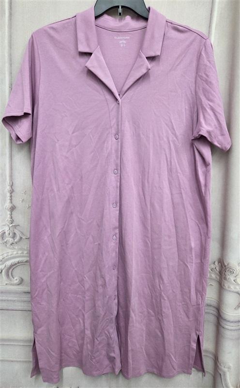 NWT Eileen Fisher L Frill Notch Collar Sleep Dress Button Up Night Gown 131021