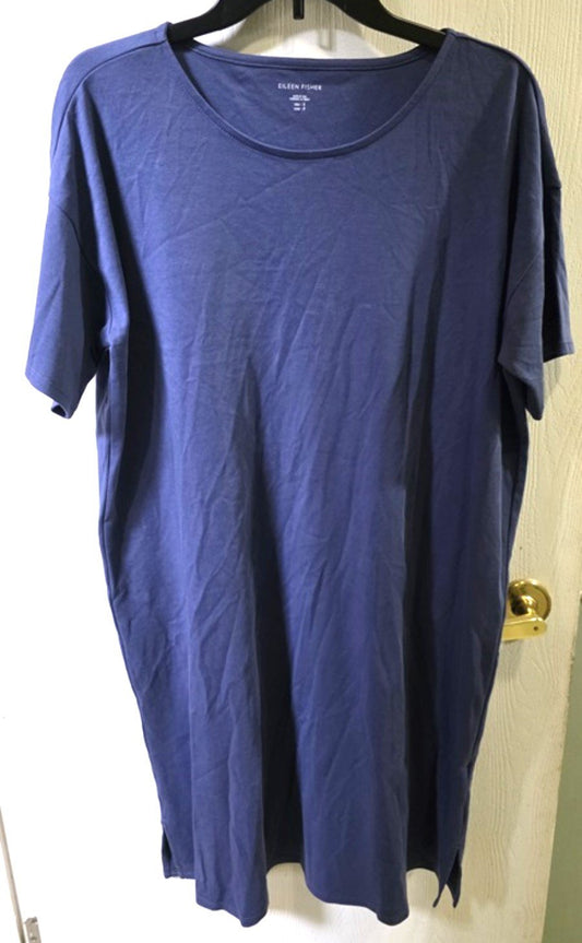 NWT Eileen Fisher S Organic Cotton Interlock Sleep Dress Night Gown Blue 131026