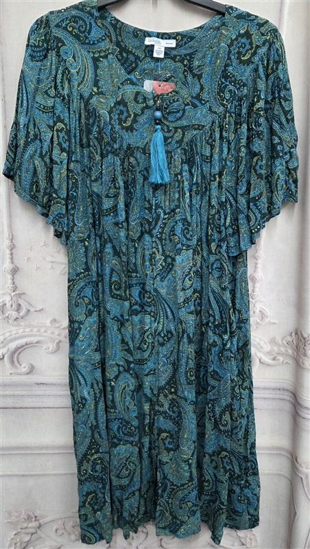 NEW Go Softly 3x Teal Green Paisley Crinkled Woven Patio Dress Kaftan 131031