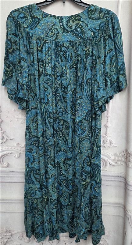 NEW Go Softly S Teal Green Paisley Crinkled Woven Patio Dress Kaftan 131032