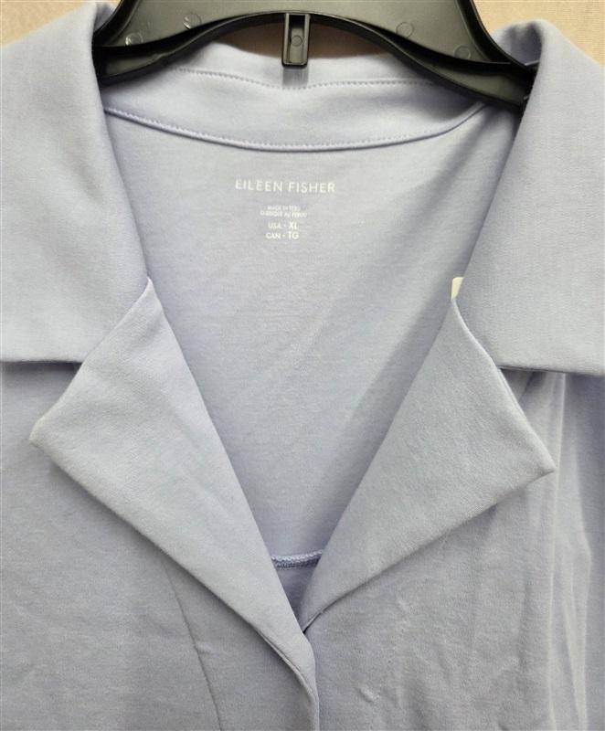 NWT Eileen Fisher L Frill Notch Collar Sleep Dress Button Up Night Gown 131033