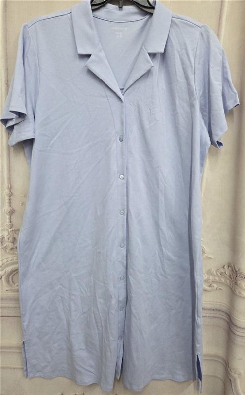 NWT Eileen Fisher L Frill Notch Collar Sleep Dress Button Up Night Gown 131033