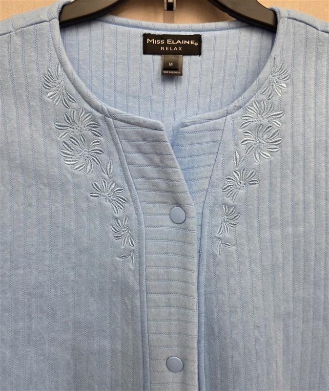 NWT Miss Elaine M Relax Embroidered Blue Short Snap Front Robe 131081