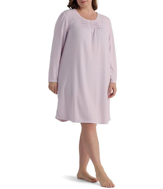 NWT Miss Elaine 2X Honeycomb Pointelle Cuddle Knit Nightgown Purple 131087