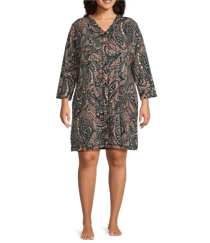NWT Miss Elaine XL Snap Front Robe Paisley Knit Loungewear 131090