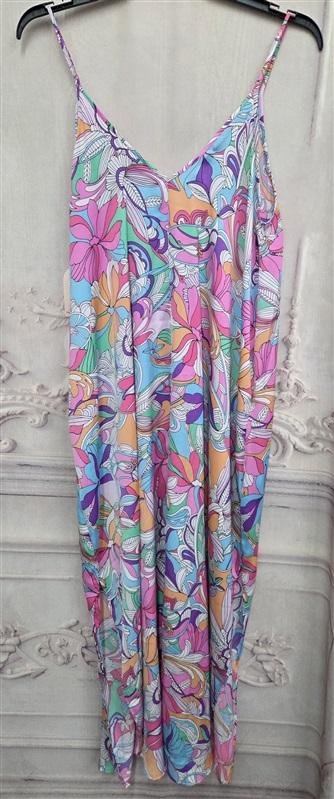 NWT Van Winkle XL Satin Side Slit V-Neck Maxi Chemise Retro Paisley 131093