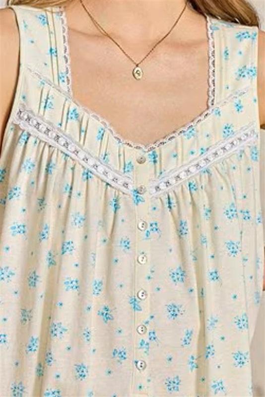 NWt Eileen West L Yellow & Blue Flowers Sleeveless Chemise Nightgown 131094