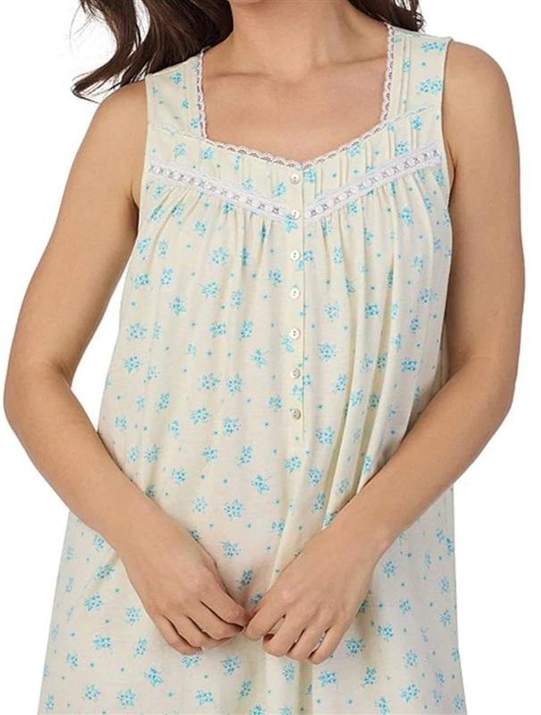 NWt Eileen West L Yellow & Blue Flowers Sleeveless Chemise Nightgown 131094
