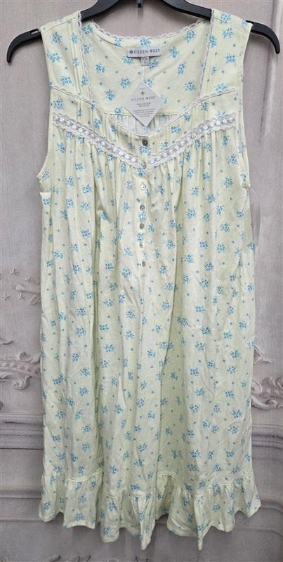 NWt Eileen West L Yellow & Blue Flowers Sleeveless Chemise Nightgown 131094