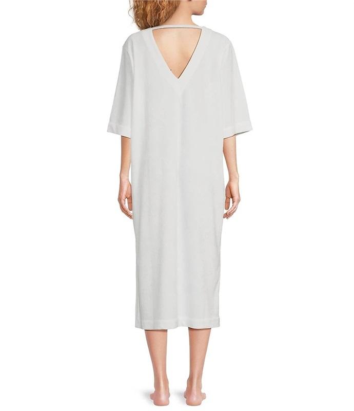 NWt Barefoot Dreams XXS XS Cozy Terry Double V-Neck Caftan White 131095