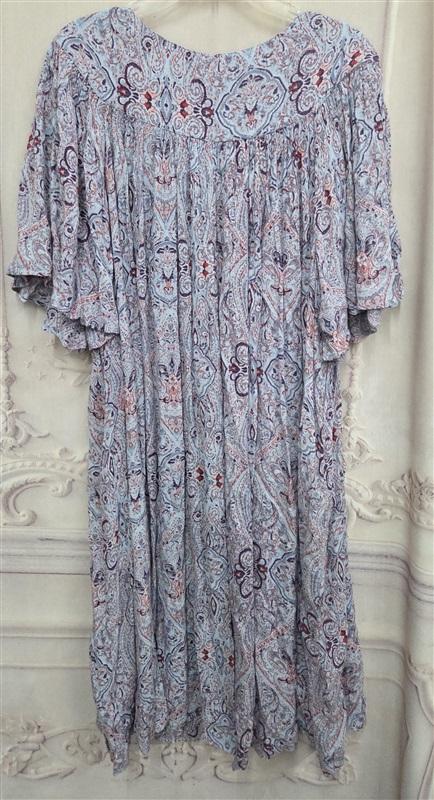 NWT Go Softly 3X Patio Dress Kaftan Blue Red Paisley Print Crinkle Fabric 131096