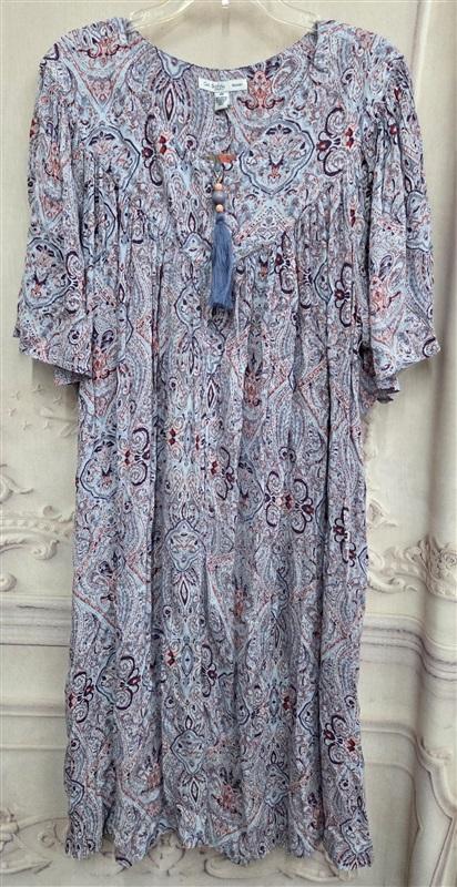NWT Go Softly 3X Patio Dress Kaftan Blue Red Paisley Print Crinkle Fabric 131096