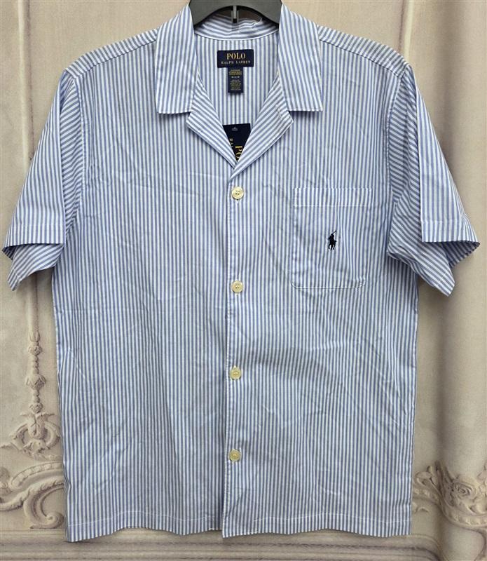 NWT Ralph Lauren M Blue White Stripe Lounge Pajama Top 131098