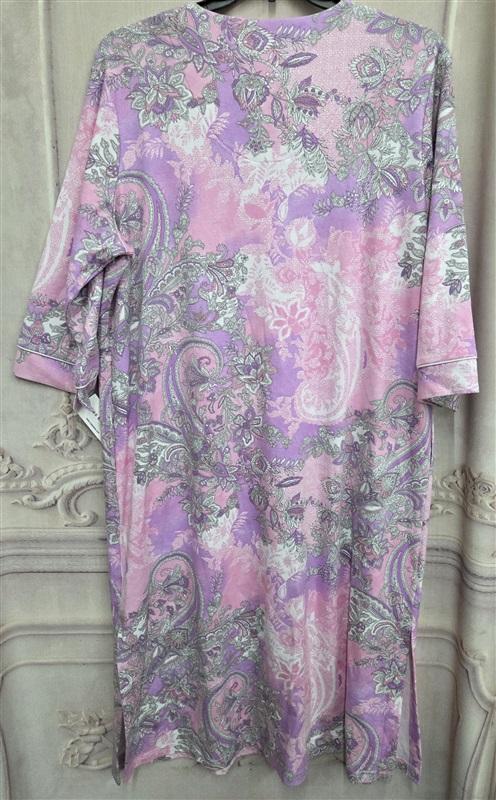 NWT Miss Elaine L Knit Interlock Snap Robe Pink Paisley 131105