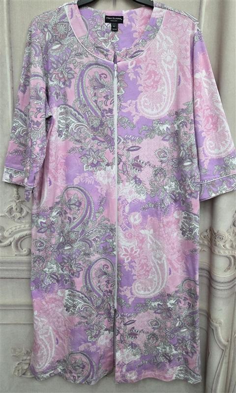 NWT Miss Elaine L Knit Interlock Snap Robe Pink Paisley 131105