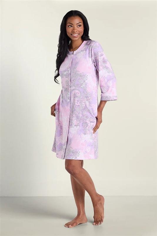 NWT Miss Elaine L Knit Interlock Snap Robe Pink Paisley 131105