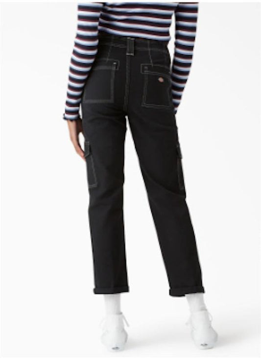 NWT DICKIES 25R Cuffed Utility Pant Jeans Black White Stitching 131190