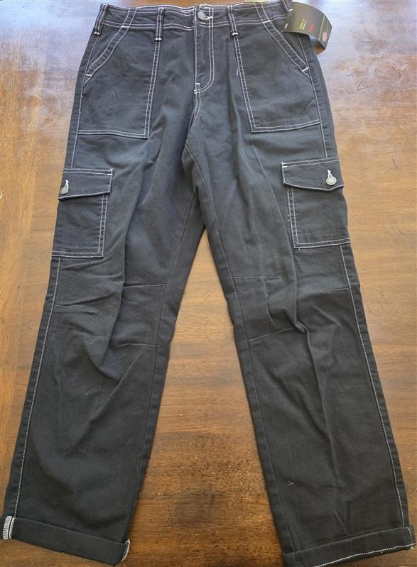 NWT DICKIES 25R Cuffed Utility Pant Jeans Black White Stitching 131190
