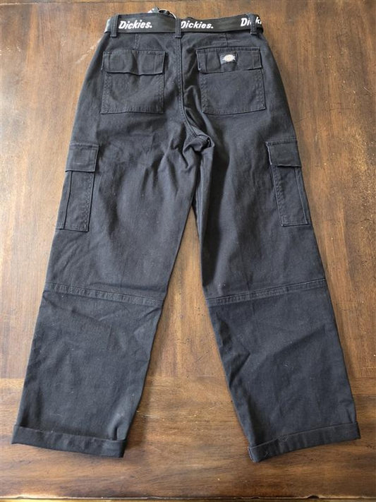 NWT DICKIES 26R Cuffed Utility Pant Jeans Black White Stitching 131190
