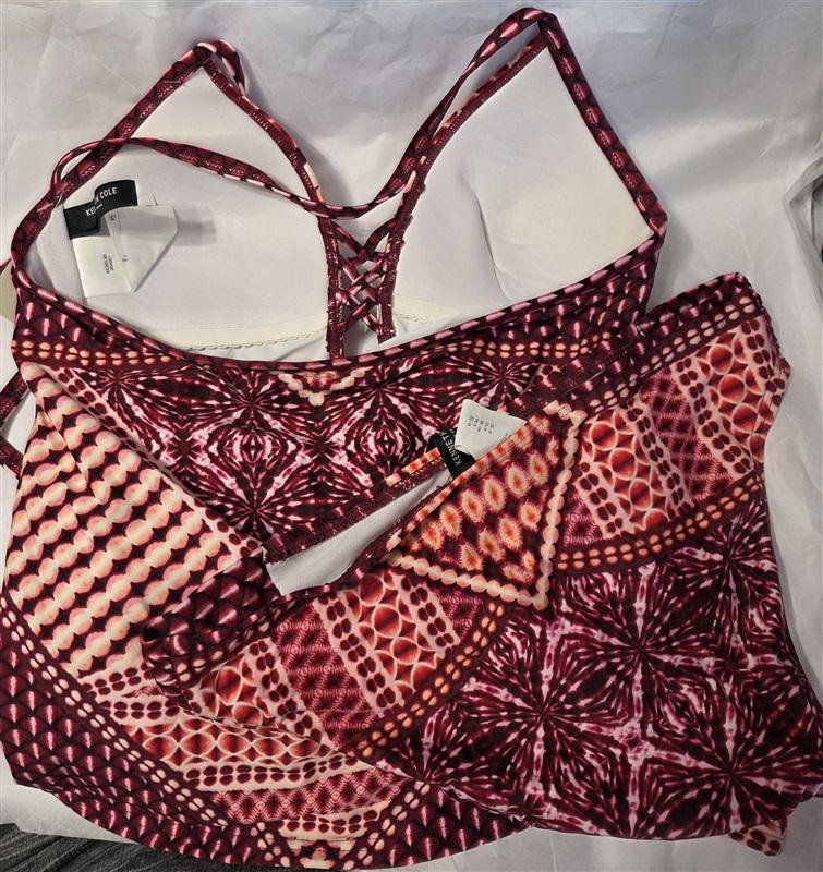 NWT Kenneth Cole S Surplice V-Neck Push Up Halter Tankini Swim Top Bottom 131234