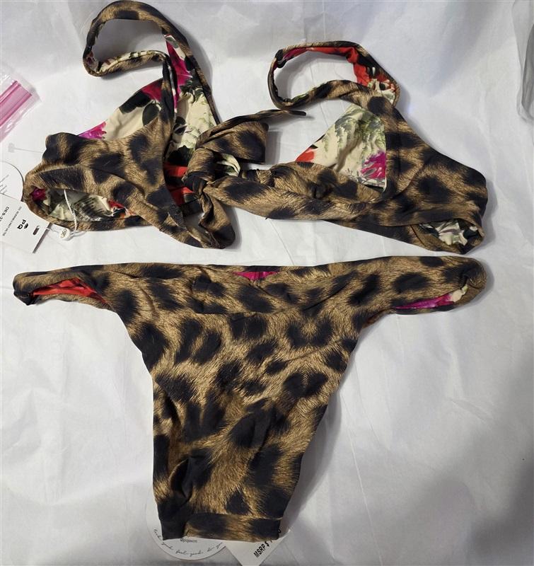 NWT Pilyq Anthropologie S Knot Top Bottom Reverse Bikini Cheetah Floral 131236