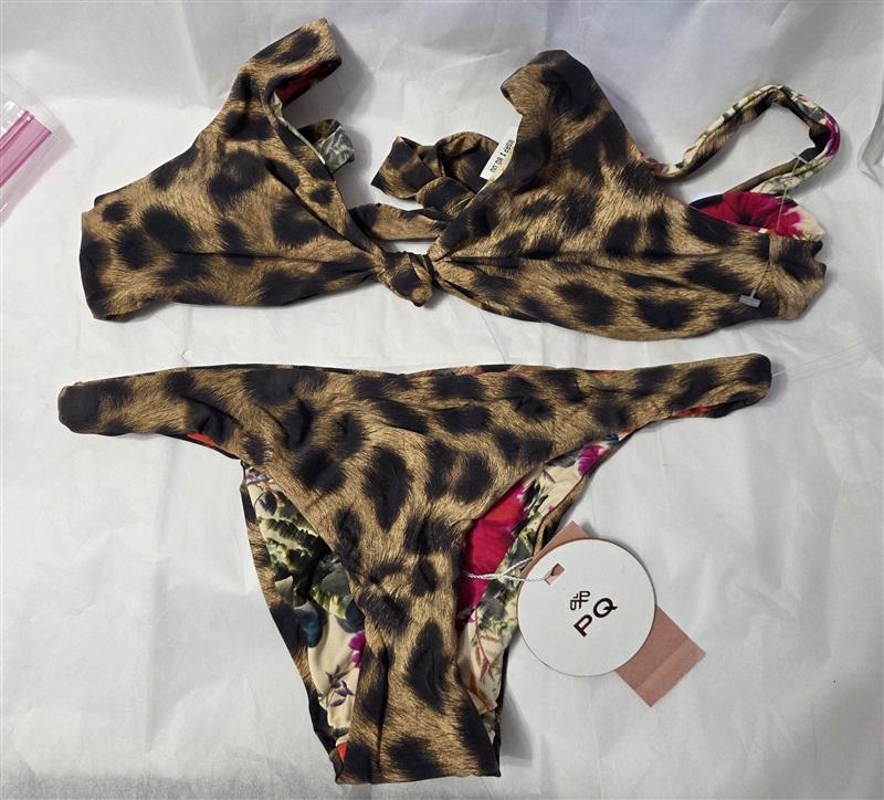 NWT Pilyq Anthropologie S Knot Top Bottom Reverse Bikini Cheetah Floral 131236