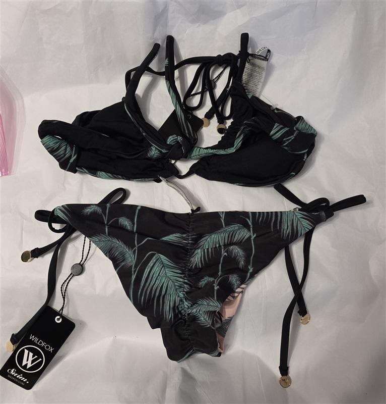 NWT Wildfox S Reversible Halter Triangle Bikini Swim Top & Bottom Bamboo 131237