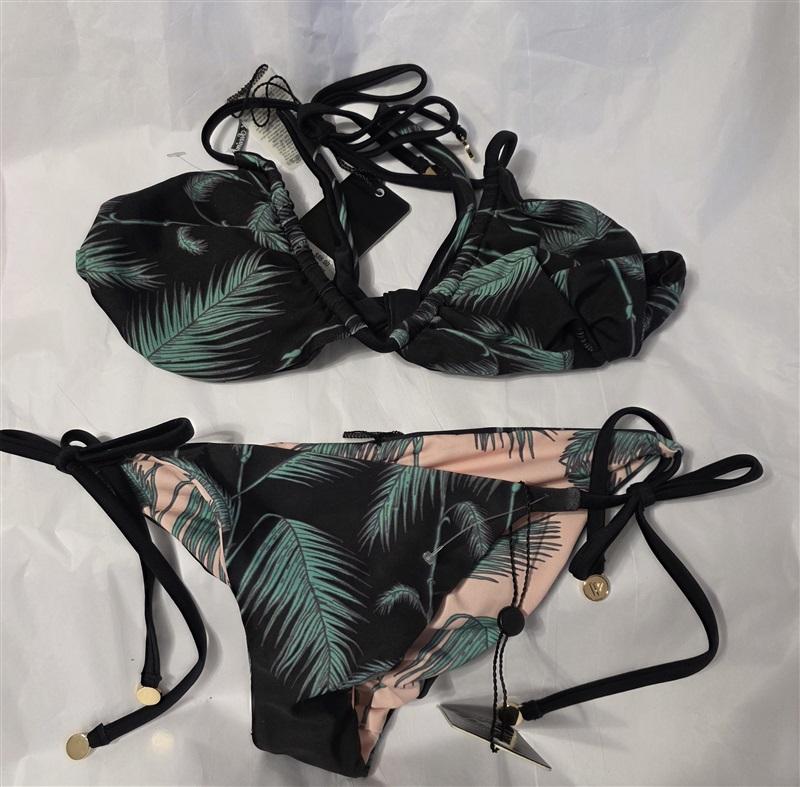 NWT Wildfox S Reversible Halter Triangle Bikini Swim Top & Bottom Bamboo 131237