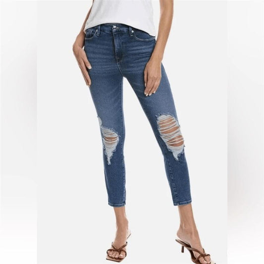 NWT Good American 0 Waist Nipping Crop High Rise Jeans Blue 131242