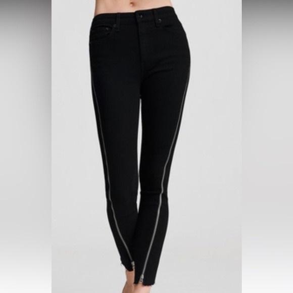 NWOT Rag & Bone 25 Nina High Rise Straight Side Zip Jeans Black 131246