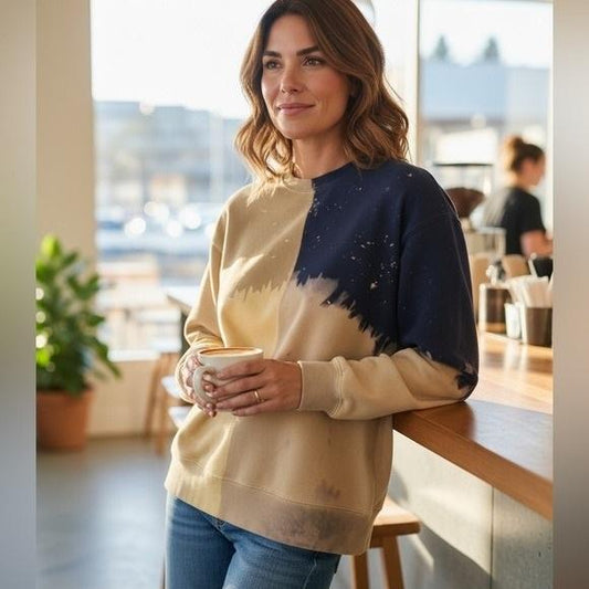 NWT La Detresse SM Colorblock Acid drip Sweatshirt Oversized Blue Tan 131257