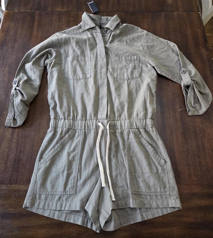 NWT Monrow L Olive Green 3/4 Sleeve Romper Play Suit 131261