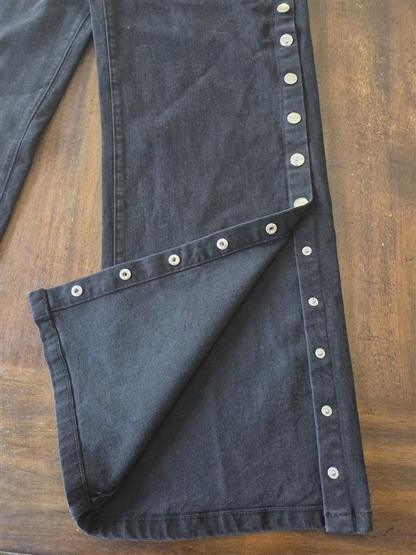 NWT Warp Weft 14 32 NICE Cote Wide Leg Snap Side Black Jeans 131268