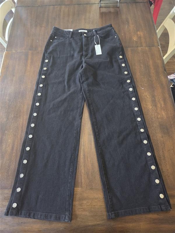NWT Warp Weft 14 32 NICE Cote Wide Leg Snap Side Black Jeans 131268