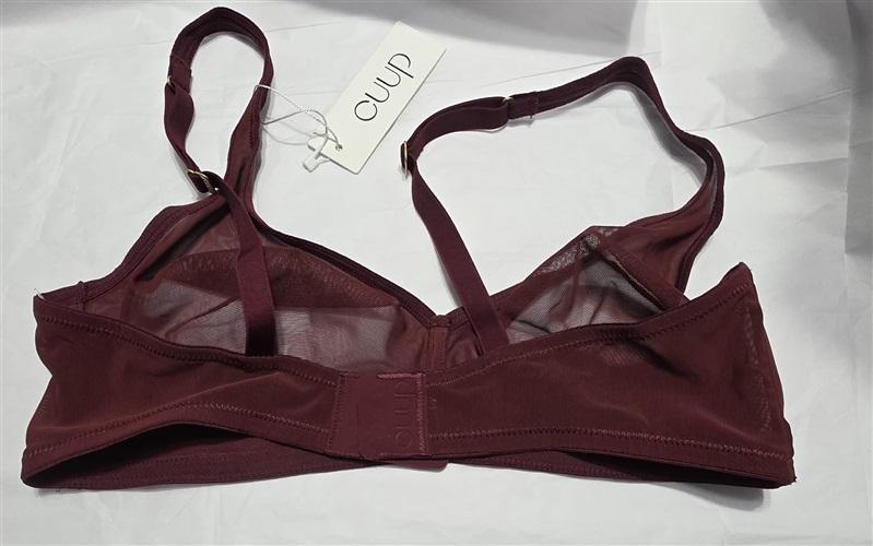 NWT CUUP L A-C Cup The Plunge Mesh Burgundy Sheer Underwire Bra 131330
