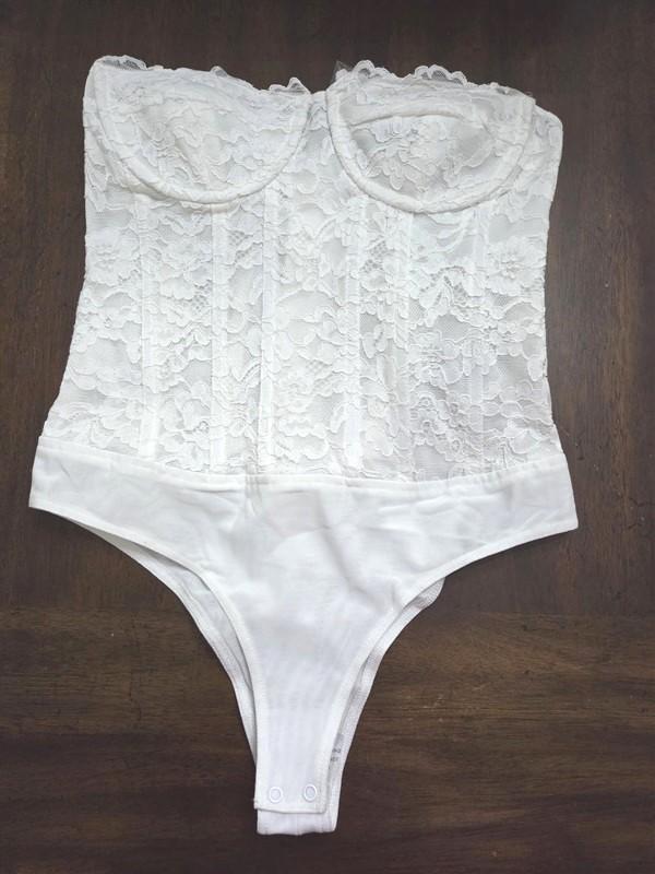 NWT Bardot L Oskar Lace Corset Bodysuit 50803TB White 131348