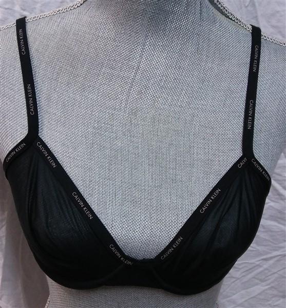 NWT Calvin Klein 34B Sheer Marquisette Unlined Demi Bra QF1680 Black 131385
