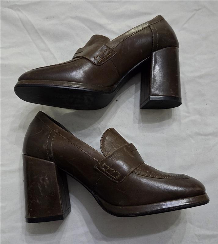 NWOTD Cafe Noir 8.5 Y2K Brown Leather Platform Heel Penny Loafers 131435